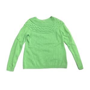 Talbots Green Long Sleeve Crewneck Cable Knit Pullover Sweater Small Fair Isle